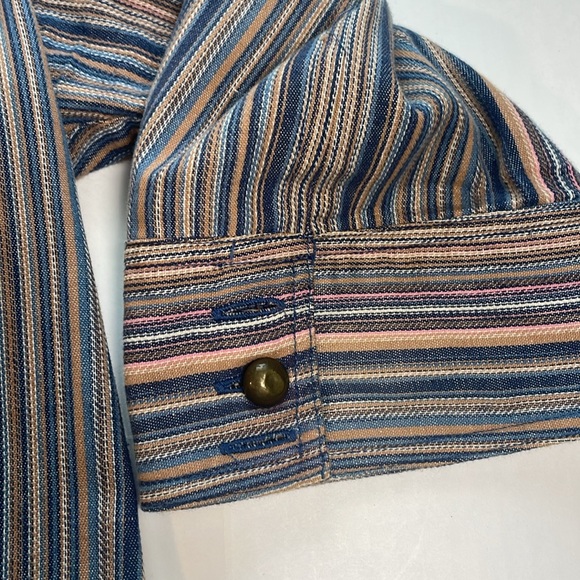 Dress Barn Women’s Vertical Striped Button Down Top Bronze Buttons Boxy Flaw XL - Picture 10 of 14